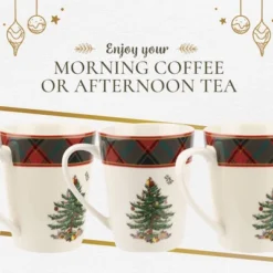 Spode Christmas Tree Tartan Mugs (Set Of 4) - 14 Ounce Festive Holiday Coffee Cups - Porcelain Mugs With Tartan Border, Dishwasher & Microwave Safe -Spode GUEST 4e3474ce 2d47 4ac7 bca1 8e9ff1203691