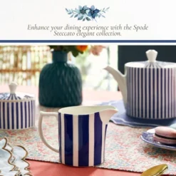 Spode Steccato Milk Jug, 10oz - Earthenware Drink Pitcher With Bold Blue Stripes For Coffee Bar Essentials, Creamer, Salad Dressing, Juice Or Tabletop -Spode GUEST 4e561daf a66e 44ff 99ce 48a229cb1e8a