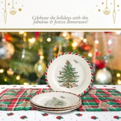 Spode Christmas Tree 8" Candy Cane Appetizer Plates (Set Of 4) - Festive Holiday Tableware, Dishwasher & Microwave Safe -Spode GUEST 543511c8 a789 4727 9fc7 4af3f1786531