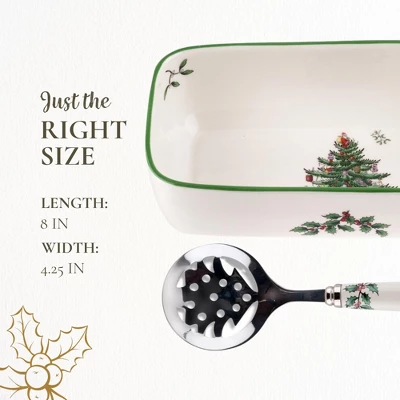 Spode Christmas Tree Cranberry Sauce Serving Dish With Slotted Spoon (8"x 4.25") - Server With Holiday Motif - Dishwasher, Microwave, Freezer Safe 8 Spode Christmas Tree Cranberry Sauce Serving Dish With Slotted Spoon (8"x 4.25") - Server With Holiday Motif - Dishwasher, Microwave, Freezer Safe - Image 6