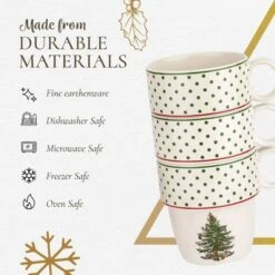Spode Christmas Tree Polka Dot Stackable Mugs, Set Of 4 - Festive 10oz Mugs, Dishwasher, Microwave, Freezer Safe - Fine Earthenware Holiday Mugs -Spode GUEST 5b2bcf3f 4f28 449a a961 74775be58d12