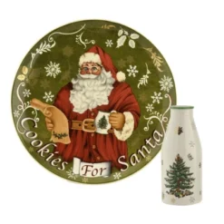 Spode Christmas Tree Plate And Bottle Set (2-Piece) - 8.5" Porcelain "Cookies For Santa" Plate & 10 Oz, Dishwasher Safe Festive Seasonal Gift Set -Spode GUEST 5fb3a866 c1c7 4cf8 99e8 69f539c25e99
