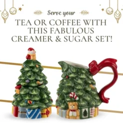 Spode Christmas Tree Sugar & Creamer Set - Figural Tree 7.4oz Creamer Jug & 5.3oz Lidded Sugar Jar - Festive Dolomite Holiday Tea And Coffee Set -Spode GUEST 615d5480 2764 4bab 9f7f cd2261e6c494
