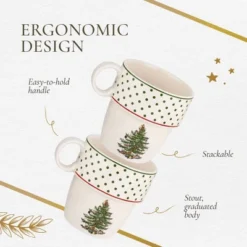 Spode Christmas Tree Polka Dot Stackable Mugs, Set Of 4 - Festive 10oz Mugs, Dishwasher, Microwave, Freezer Safe - Fine Earthenware Holiday Mugs -Spode GUEST 618539ae 7827 4902 8cf9 83d2bf83af92