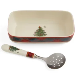 Spode Christmas Tree Tartan Cranberry Sauce Serving Dish With Slotted Spoon (8"x 4.25") - Server With Plaid Border - Dishwasher, Microwave Safe 15 Spode Christmas Tree Tartan Cranberry Sauce Serving Dish With Slotted Spoon (8"x 4.25") - Server With Plaid Border - Dishwasher, Microwave Safe -Spode GUEST 62399c14 47c3 43cf bdae aaab5e26cae9