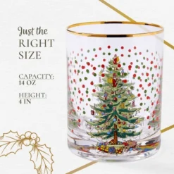 Spode Christmas Tree 14 Fl. Oz. Double Old Fashion Glass (Set Of 4), Polka Dot - Whiskey Glasses & Bourbon Glasses For Festive Entertaining -Spode GUEST 646b5b9d 24d3 434a ac68 7e8c36bc77b2