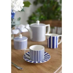 Spode Steccato 9oz Earthenware Teacup & Saucer, Set Of 4 - Ornamental Glazed Drinkware With Cobalt Blue Bands & Decorative Design -Spode GUEST 6627e7e2 d0b9 4db4 976a 79d8298b3d2a