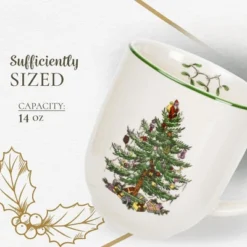 Spode Christmas Tree Cafe Mug (Set Of 4) - 14 Oz Ceramic Holiday Coffee Mugs For Tea, Hot Chocolate, Lattes - Microwave & Dishwasher Safe -Spode GUEST 66c06a95 c9ed 4e1c a7e0 f3f445129588