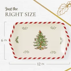Spode Christmas Tree Peppermint Dessert Tray (12" X 7.25") - Festive Porcelain Serving Tray For Appetizers, Charcuterie, Snacks, Desserts -Spode GUEST 6813d0be 7f46 463f 98ac 0c0fcf0cd499