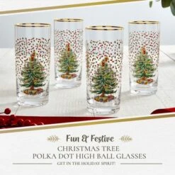 Spode Christmas Tree 15 Fl. Oz. Highball Glass (Set Of 4), Polka Dot - Classic Highball Glasses & Barware, Cocktail Glasses For Mixed Drinks