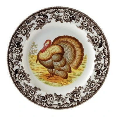 Spode Woodland Turkey Round Platter - 12" Fine Porcelain Serving Tray With British Flowers Border, Rustic Thanksgiving Design - Made In England 7 Spode Woodland Turkey Round Platter - 12" Fine Porcelain Serving Tray With British Flowers Border, Rustic Thanksgiving Design - Made In England - Image 5