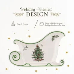 Spode Christmas Tree Embossed Sleigh Plate, 9" Serving Festive Serving Dish - Fine Porcelain Decorative Holiday Platter -Spode GUEST 73bab566 d5a8 4e8a a513 399106a42648