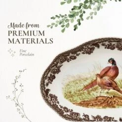 Spode Woodland Pheasant Pickle Dish - 8.5" Porcelain Tray With British Flowers Border & Scalloped Edge, Microwave, Dishwasher, Oven & Freezer Safe -Spode GUEST 740f41a8 efcb 4302 84a1 70d4a977c912