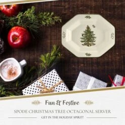 Spode Christmas Tree Octagonal Server - 9.5 Inch Earthenware Serving Tray - Festive & Versatile Christmas Tableware For Hosting Seasonal Gatherings
