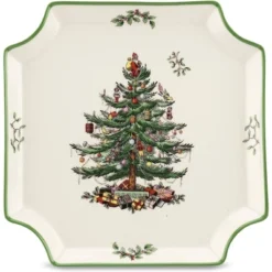 Spode Christmas Tree Canape Plate - 8" Holiday Serving Dish - Fine Porcelain With Red Border, Dishwasher Safe - Ideal Christmas Tableware -Spode GUEST 81642099 256f 45fe b89c d6895c4f7f79