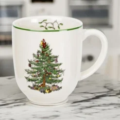 Spode Christmas Tree Cafe Mug (Set Of 4) - 14 Oz Ceramic Holiday Coffee Mugs For Tea, Hot Chocolate, Lattes - Microwave & Dishwasher Safe -Spode GUEST 839c3bd9 17e3 4129 b761 32ee08d61d90