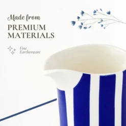 Spode Steccato Milk Jug, 10oz - Earthenware Drink Pitcher With Bold Blue Stripes For Coffee Bar Essentials, Creamer, Salad Dressing, Juice Or Tabletop -Spode GUEST 84ff963d 648d 407a adac c3137c691e86