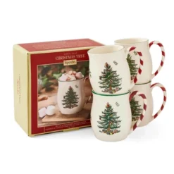 Spode Christmas Tree 14 Oz Holiday Mugs (Set Of 4) - Festive Coffee Mugs With Peppermint Candy Cane Handle, Stoneware Christmas Mugs -Spode GUEST 87087792 03c8 4dce a5da 04fa5e2026f2