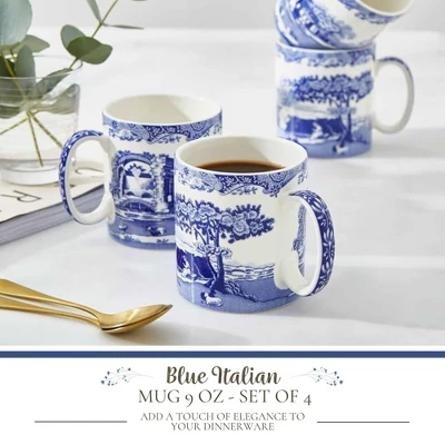 Spode Blue Italian 9oz Porcelain Mug, Set Of 4 - Compact Hot Beverage Cups With Ornamental Scenic Pattern - Elegant Ceramic Drinkware 3 Spode Blue Italian 9oz Porcelain Mug, Set Of 4 - Compact Hot Beverage Cups With Ornamental Scenic Pattern - Elegant Ceramic Drinkware