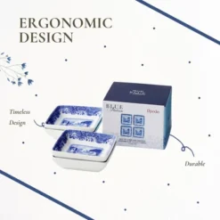 Spode Blue Italian Square Sauce Dishes - Set Of 4, 3-Inch Porcelain Mini Serving Bowls With Intricate Scroll Border & Scenic Motif -Spode GUEST 89e73afb b999 4ae6 9432 10238cc1ccdd