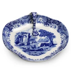 Spode Blue Italian 8 Inch Handled Tray - Elegant Decorative Serving Dish For Snacks, Appetizers, Fruit - Porcelain Presentation