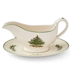 Spode Portmeirion Christmas Tree 9 Oz Gravy Boat & Stand - Festive Porcelain Sauce Boat With Tray For Holiday Gatherings - Microwave, Dishwasher, Oven Safe -Spode GUEST 8e0815f7 e9c0 4139 b16d 56017376348d
