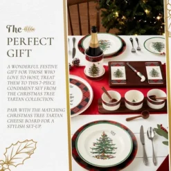 Spode Christmas Tree Condiment Set - 7 Piece Holiday Serveware Set - Ceramic Dip Bowls, Spoons, Serving Tray Included - Tartan Plaid -Spode GUEST 93b3546d 3efc 4cd0 b594 7e8a561faef9