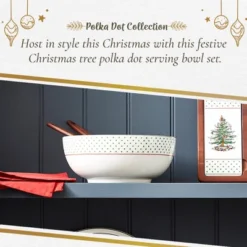 Spode Christmas Tree 10 Inch Serving Bowl & Wooden Servers, Polka Dot - Ceramic Serving Bowls & Party Bowls For Holiday Celebrations -Spode GUEST 96047db0 4f75 41f3 9d6e dc3292fd134c