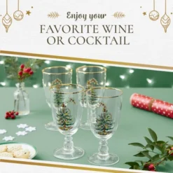 Spode Christmas Tree Gold 16oz Pedestal Goblets (Set Of 4) - Gold Rimmed Glasses, Festive Holiday Drinkware For Christmas Dinner, Wedding Gifts -Spode GUEST 9a40fea5 d002 4e37 9111 e7106077ae51