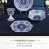 Spode Judaica Collection Matzoh Plate - Blue & White Floral Ceramic Inspired By 1880's Judaic Manuscripts - 11.5 Inch - Microwave & Dishwasher Safe