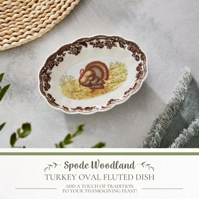 Spode Woodland Turkey Oval Fluted Dish - Porcelain Thanksgiving Tray, Serve Appetizers Or Desserts, 6 In - Oven, Microwave, Freezer Safe 3 Spode Woodland Turkey Oval Fluted Dish - Porcelain Thanksgiving Tray, Serve Appetizers Or Desserts, 6 In - Oven, Microwave, Freezer Safe