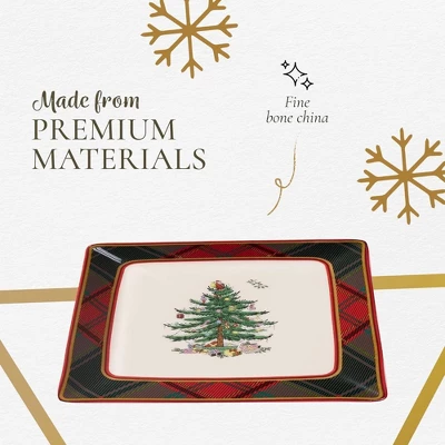 Spode Christmas Tree Tartan Square Platter - 10" - Traditional Tartan Plaid Design With Iconic Tree Motif - Microwave And Dishwasher Safe 5 Spode Christmas Tree Tartan Square Platter - 10" - Traditional Tartan Plaid Design With Iconic Tree Motif - Microwave And Dishwasher Safe - Image 3