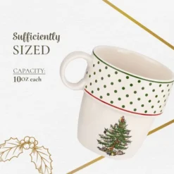 Spode Christmas Tree Polka Dot Stackable Mugs, Set Of 4 - Festive 10oz Mugs, Dishwasher, Microwave, Freezer Safe - Fine Earthenware Holiday Mugs -Spode GUEST a15f0377 1e4f 4dea a475 b9fc68ba3d87