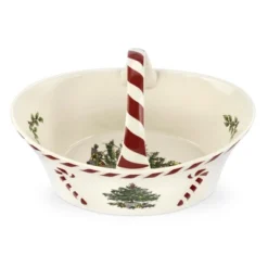 Spode Christmas Tree Candy Basket, 6.5-Inch Candy Bowl With Peppermint Handle, Earthenware Christmas Gift, Festive Holiday Serveware -Spode GUEST a1bada99 3642 41db 8bb3 46142b069db2