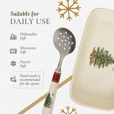 Spode Christmas Tree Tartan Cranberry Sauce Serving Dish With Slotted Spoon (8"x 4.25") - Server With Plaid Border - Dishwasher, Microwave Safe 6 Spode Christmas Tree Tartan Cranberry Sauce Serving Dish With Slotted Spoon (8"x 4.25") - Server With Plaid Border - Dishwasher, Microwave Safe - Image 4