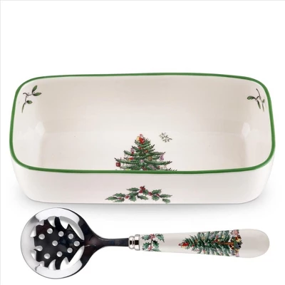 Spode Christmas Tree Cranberry Sauce Serving Dish With Slotted Spoon (8"x 4.25") - Server With Holiday Motif - Dishwasher, Microwave, Freezer Safe 9 Spode Christmas Tree Cranberry Sauce Serving Dish With Slotted Spoon (8"x 4.25") - Server With Holiday Motif - Dishwasher, Microwave, Freezer Safe - Image 7