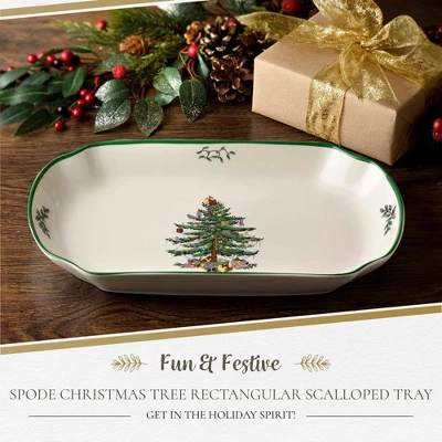 Spode Christmas Tree 11-Inch Rectangular Scalloped Tray, Stoneware Holiday Serving Platter - Festive Tableware - Dishwasher, Microwave, Freezer Safe 3 Spode Christmas Tree 11-Inch Rectangular Scalloped Tray, Stoneware Holiday Serving Platter - Festive Tableware - Dishwasher, Microwave, Freezer Safe