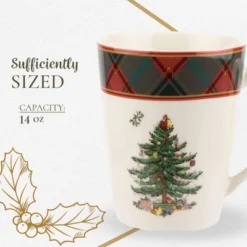 Spode Christmas Tree Tartan Mugs (Set Of 4) - 14 Ounce Festive Holiday Coffee Cups - Porcelain Mugs With Tartan Border, Dishwasher & Microwave Safe -Spode GUEST a53106d0 42ba 4bd0 835b a7134ea0e908