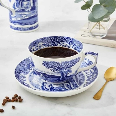 Spode Blue Italian 20oz Jumbo Cup & Saucer Set - Scenic Motif & Decorative Border - Elegant Hot Beverage Mug For Tea, Coffee 6 Spode Blue Italian 20oz Jumbo Cup & Saucer Set - Scenic Motif & Decorative Border - Elegant Hot Beverage Mug For Tea, Coffee - Image 5