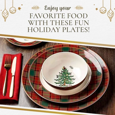 Spode Christmas Tree Tartan Dinner Plate, 10.5-Inch, Christmas Dishes With Tartan Plaid Border, Fine Earthenware, Microwave And Dishwasher Safe 6 Spode Christmas Tree Tartan Dinner Plate, 10.5-Inch, Christmas Dishes With Tartan Plaid Border, Fine Earthenware, Microwave And Dishwasher Safe - Image 4