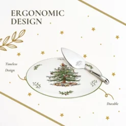Portmeirion Spode Christmas Tree Cake Plate & Server Set - 11.5 Inch Fine Porcelain Cake Plate With Stainless Steel Server For Holiday Parties -Spode GUEST ace51c27 e301 47f9 b4a4 1da5dfddb7c4