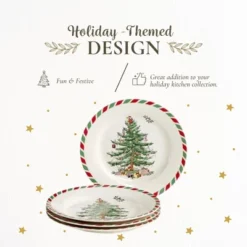 Spode Christmas Tree 8" Candy Cane Appetizer Plates (Set Of 4) - Festive Holiday Tableware, Dishwasher & Microwave Safe -Spode GUEST ae0a28d2 fc55 40f4 8fda b88c6e710666
