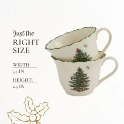 Spode Christmas Tree Punch Cups - Set Of 2 Holiday Mugs - 8 Oz Porcelain Cups With Scalloped Rim, Christmas Design - Microwave & Dishwasher Safe -Spode GUEST ae432ea7 07b0 4dd8 b18f 201f0e2216d8