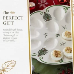 Spode Christmas Tree Deviled Egg Plate, 13 Inch Holiday Egg Serving Platter - Christmas Tree & Mistletoe Motif, Fine Porcelain, Dishwasher Safe -Spode GUEST b2ba1239 016b 4007 adc2 d862576e58d0