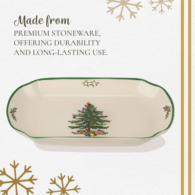Spode Christmas Tree 11-Inch Rectangular Scalloped Tray, Stoneware Holiday Serving Platter - Festive Tableware - Dishwasher, Microwave, Freezer Safe 4 Spode Christmas Tree 11-Inch Rectangular Scalloped Tray, Stoneware Holiday Serving Platter - Festive Tableware - Dishwasher, Microwave, Freezer Safe - Image 2