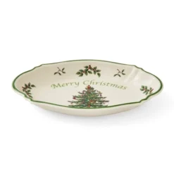 Spode Christmas Tree Oval Festive Tray - 6-Inch Rectangular Earthenware Serving Tray, Holiday Tableware - Dishwasher, Microwave, Oven Safe