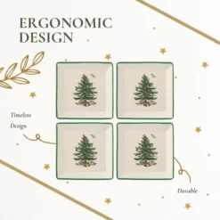 Spode Portmeirion Christmas Tree Tidbit Square Plates (Set Of 4) - 5" Ceramic Plates For Canapés, Sweets, And Desserts - Dishwasher, Microwave, Freezer Safe -Spode GUEST b54d820c d176 44a1 a781 b76f04e27d1a