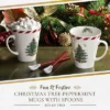 Spode Christmas Tree Peppermint 14oz Mug & Spoon Set (4-Piece) - Festive Earthenware With Candy Cane Motif, Ceramic Mug - Christmas Drinkware