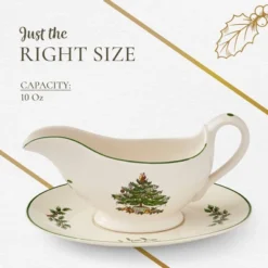 Spode Portmeirion Christmas Tree 9 Oz Gravy Boat & Stand - Festive Porcelain Sauce Boat With Tray For Holiday Gatherings - Microwave, Dishwasher, Oven Safe -Spode GUEST b742ca48 84f4 4318 af13 7d84e7e5d9d9