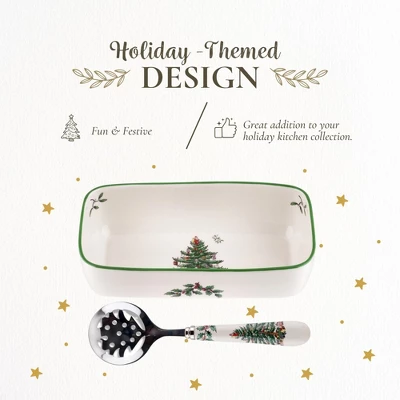 Spode Christmas Tree Cranberry Sauce Serving Dish With Slotted Spoon (8"x 4.25") - Server With Holiday Motif - Dishwasher, Microwave, Freezer Safe 4 Spode Christmas Tree Cranberry Sauce Serving Dish With Slotted Spoon (8"x 4.25") - Server With Holiday Motif - Dishwasher, Microwave, Freezer Safe - Image 2